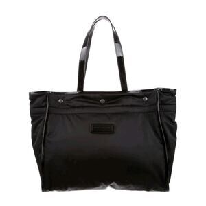 New Longchamp Black Nylon Tweedy Leather Patent Trimmed Medium Tote Black
